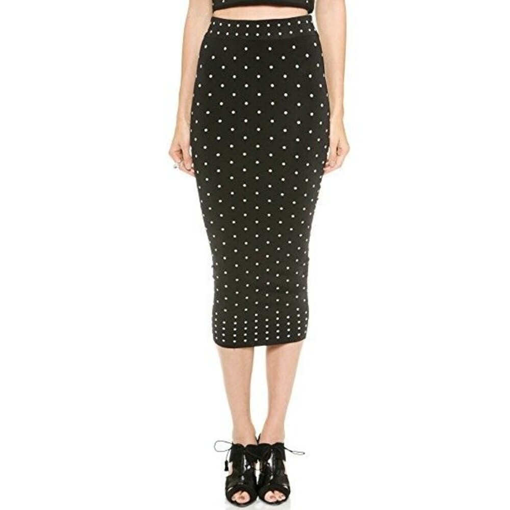 TORN by Ronny Kobo Women’s Midi Tube Skirt M Black White Polka Dot Bodycon Knit